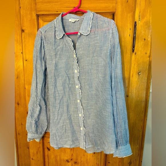 Beach Lunch Lounge 100% Cotton Lightweight Striped Button Down Size Large - Picture 1 of 11